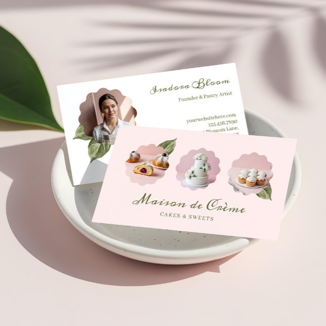 Elegant Modern Pastry Chef Bakery 3 Photo Collage Visitkort (Elegant Modern Pastry Chef Bakery 3 Photo Collage Business Card)