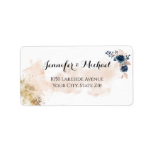 Elegant Modern Peachy Blue Guld Watercolor Blommig