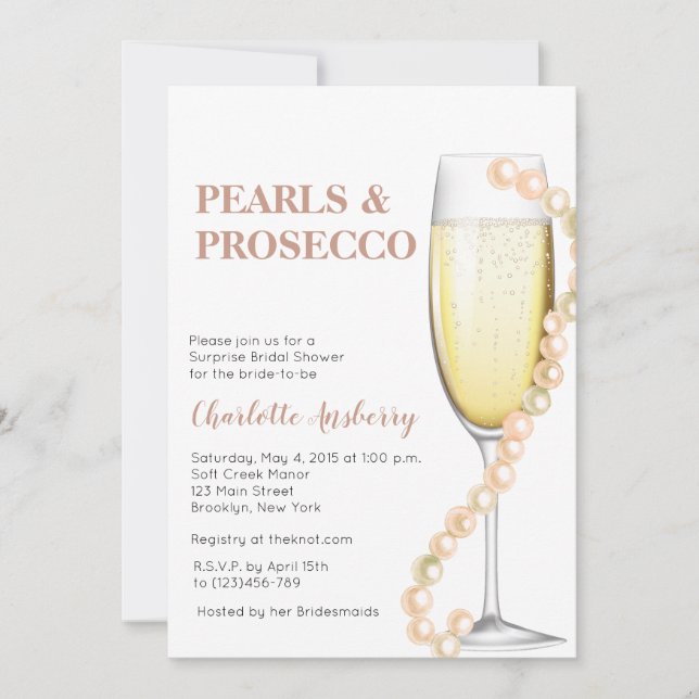 Elegant Modern Pearls and Prosecco Möhippa Inbjudningar (Framsida)