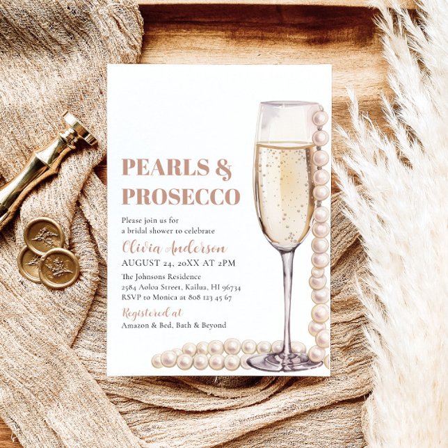 Elegant Modern Pearls and Prosecco Möhippa Inbjudningar (Skapare uppladdad)
