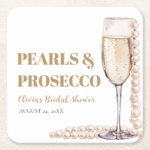Elegant Modern Pearls and Prosecco Möhippa Underlägg Papper Kvadrat