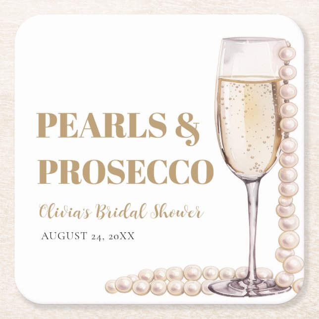 Elegant Modern Pearls and Prosecco Möhippa Underlägg Papper Kvadrat (Framsidan)