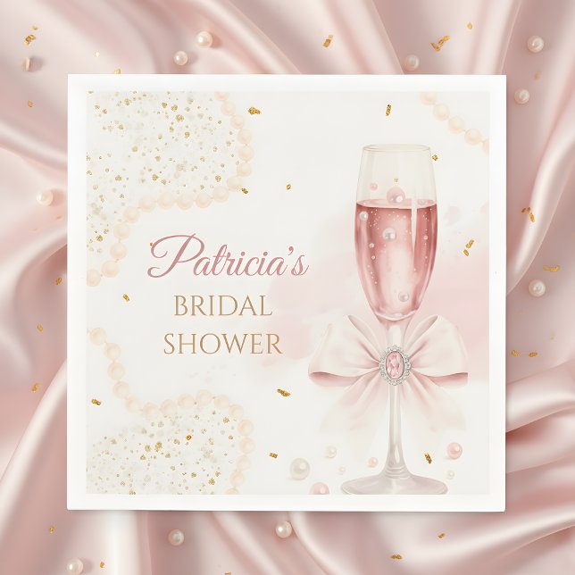 Elegant Modern Pearls & Prosecco Bridal Shower Pappersservett (Skapare uppladdad)