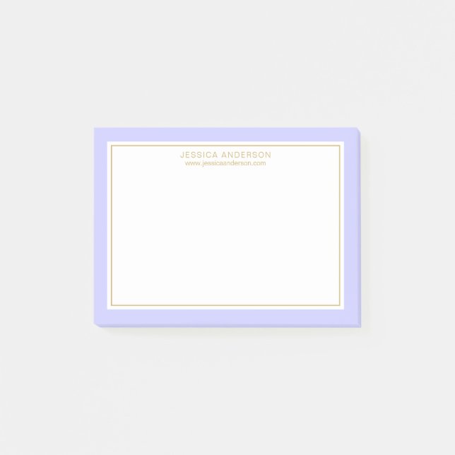 Elegant Modern Periwinkle Guld Gräns Personlig Post-it Block (Framsida)