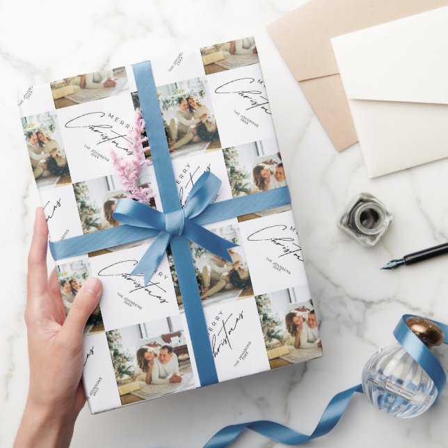 Elegant Modern Personalized Family Photo Holiday Presentpapper (Gifting)