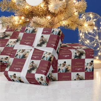 Elegant Modern Personalized Photo Red Christmas Presentpapper