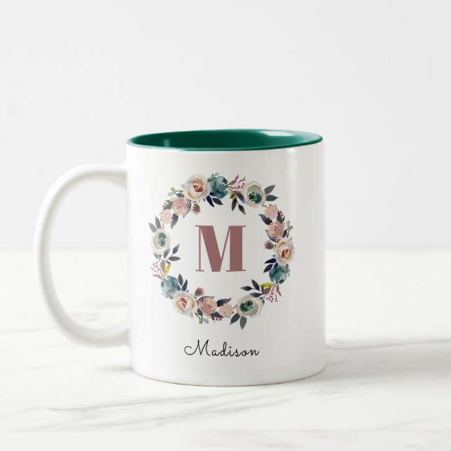 Elegant Modern Personlig Monogram Namn Dam Två-Tonad Mugg (Vänster)