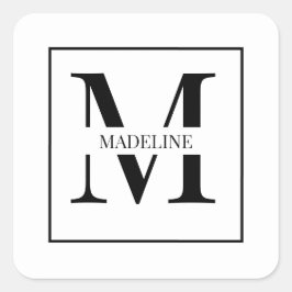 Elegant Modern Personlig Monogram White Fyrkantigt Klistermärke