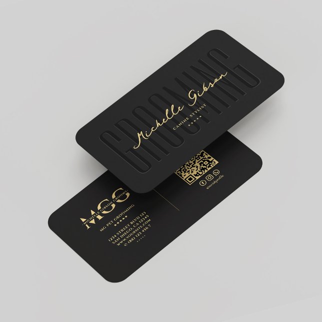 Elegant Modern Pet Grooming Monogram Black Visitkort (Elegant Modern Pet Grooming Monogram Black Business Card
)