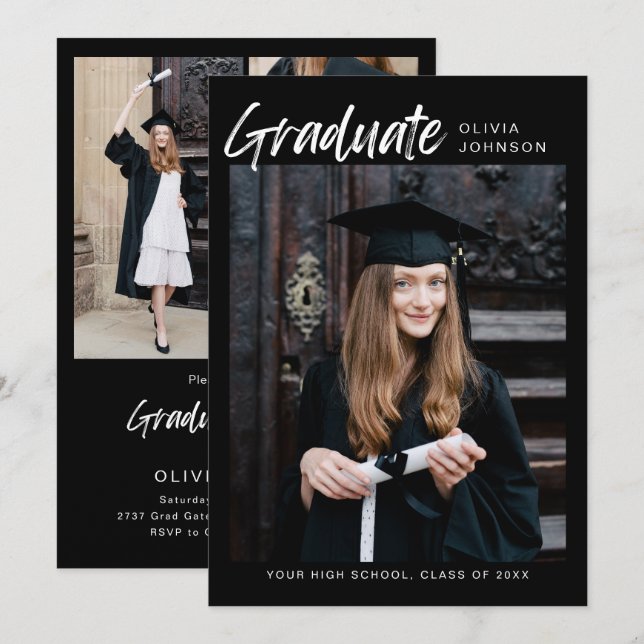 Elegant Modern Photo Collage Graduation Party  Inv Inbjudningar (Fram/baksida)
