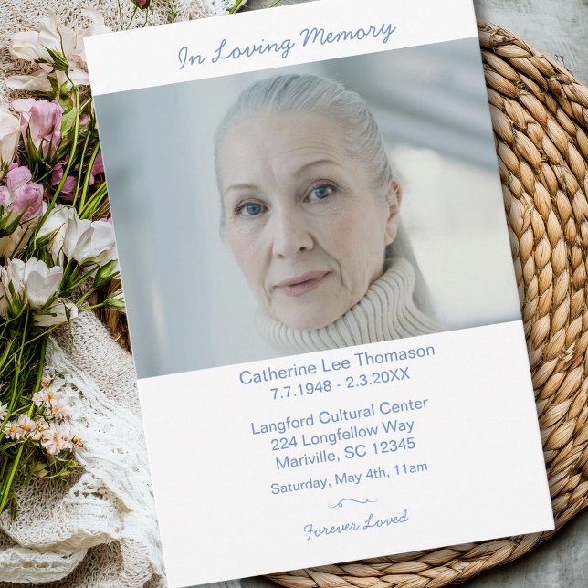 Elegant Modern Photo Dusty Blue Funeral Inbjudningar (Elegant Modern Photo Dusty Blue Funeral Invitation
)
