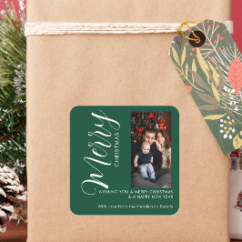 Elegant Modern Photo Holiday Tag | Merry Christmas Fyrkantigt Klistermärke