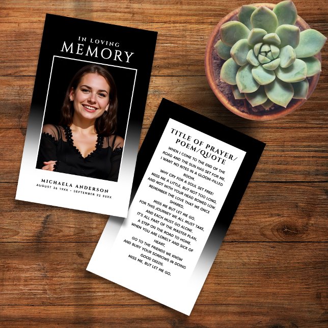 Elegant Modern Photo Loving Memory Prayer Card Visitkort (Skapare uppladdad)