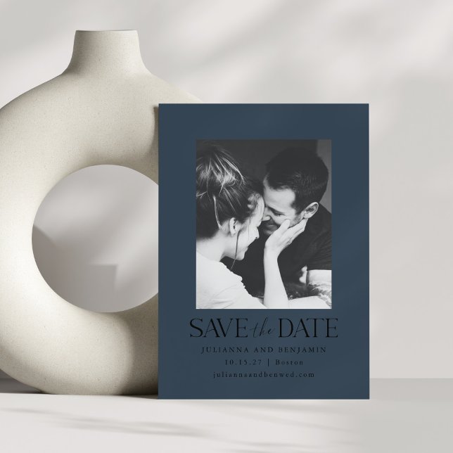 Elegant Modern Photo Navy Blue Winter Wedand Spara Datumet (Skapare uppladdad)