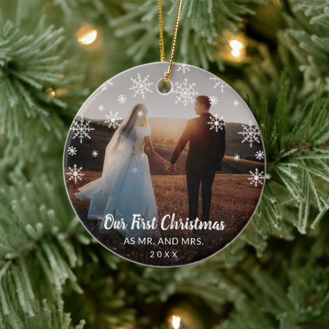 Elegant Modern Photo Newlyed First jul Julgransprydnad Keramik (Träd)