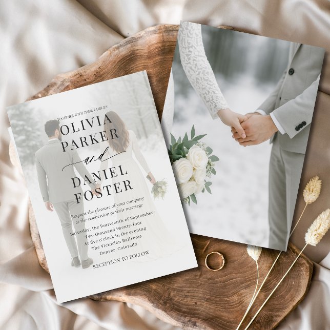 Elegant Modern Photo Overlay Bröllop Inbjudningar (Skapare uppladdad)