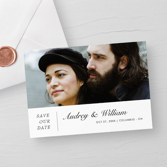 Elegant Modern Photo Save Date Bröllop Card Spara Datumet (Modern Wedding Save the Date Personalized Elegance)