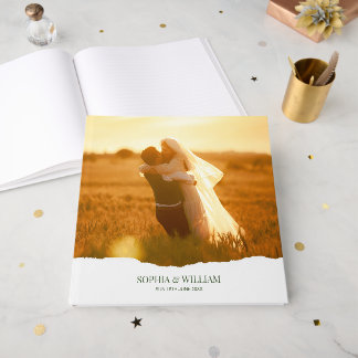 Elegant Modern Photo Torn Paper Wedding Guest Book Gästböcker