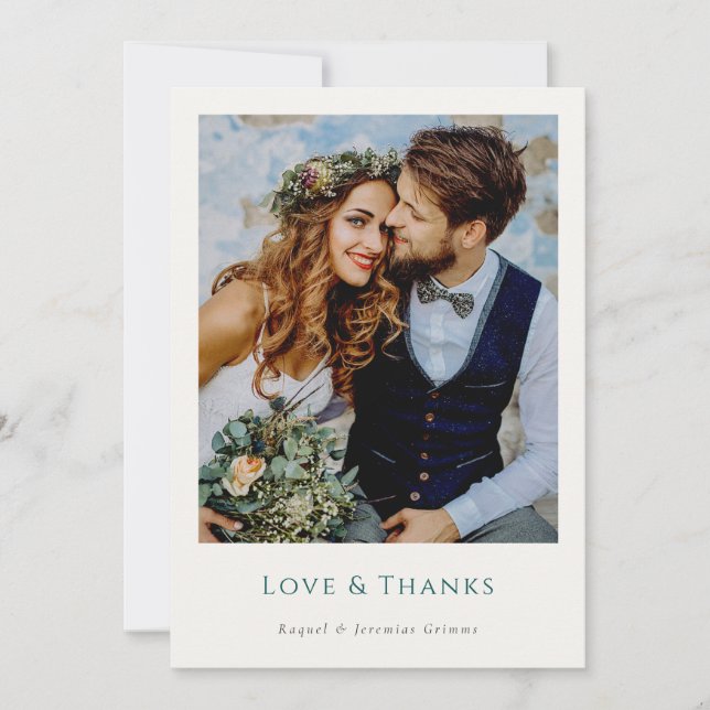 Elegant Modern Photos Script Love & Thanks Wedding Tack Kort (Framsida)