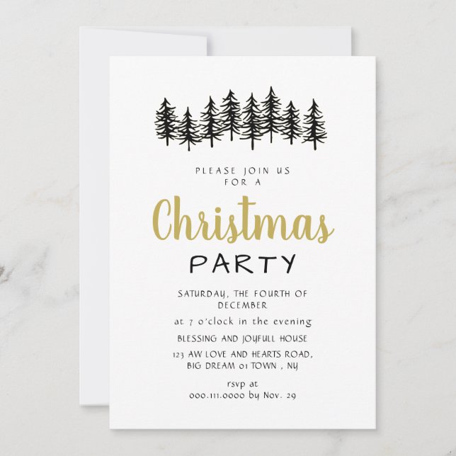 Elegant Modern Pine Forest Christmas Party Inbjudningar (Framsida)