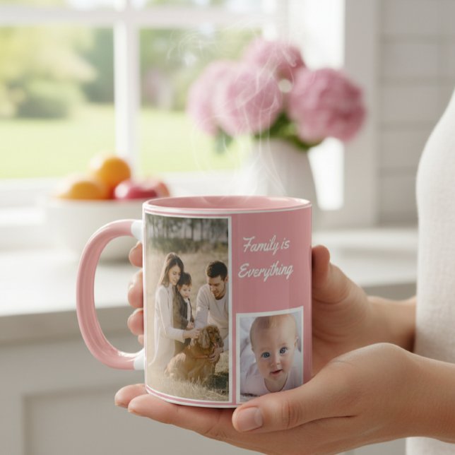 Elegant Modern Pink and White Mug with Family  Mugg (Skapare uppladdad)