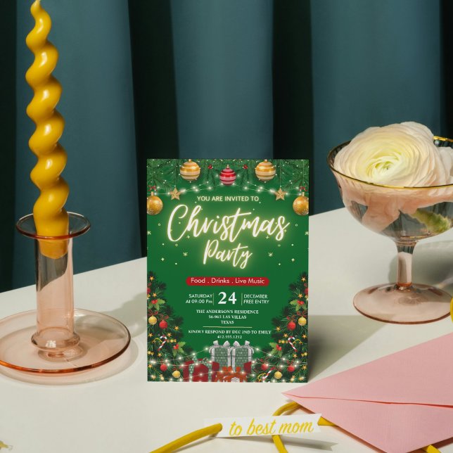 Elegant Modern Plaid Green Christmas Party  Inbjudningar (Elegant Modern Plaid Green Christmas Party Invitation)