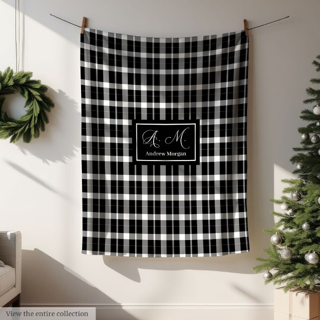 Elegant Modern Plaid Throw with Custom Monogram Fleecefilt (Elegant Modern Plaid Throw with Custom Monogram Fleece Blanket)