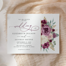 Elegant Modern Plum Gold Botanical Floral Wedding