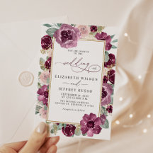 Elegant Modern Plum Gold Botanical Floral Wedding