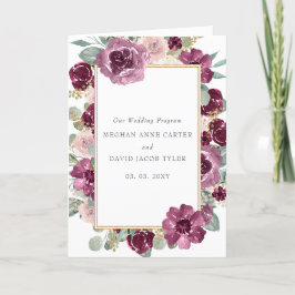 Elegant Modern Plum Gold Botanical Floral Wedding Program