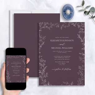 Elegant Modern Plum Lila Minimal Löv Bröllop Inbjudningar