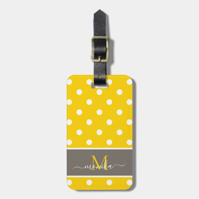 Elegant Modern Polka Dot Mönster med Monogram Bagagebricka (Vertikal Framsida)