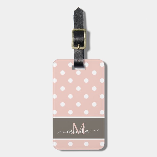 Elegant Modern Polka Dot Mönster med Monogram Bagagebricka (Vertikal Framsida)