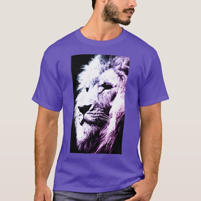 Elegant Modern Pop Art Lejon Head Manar Lila T Shirt (Framsida)
