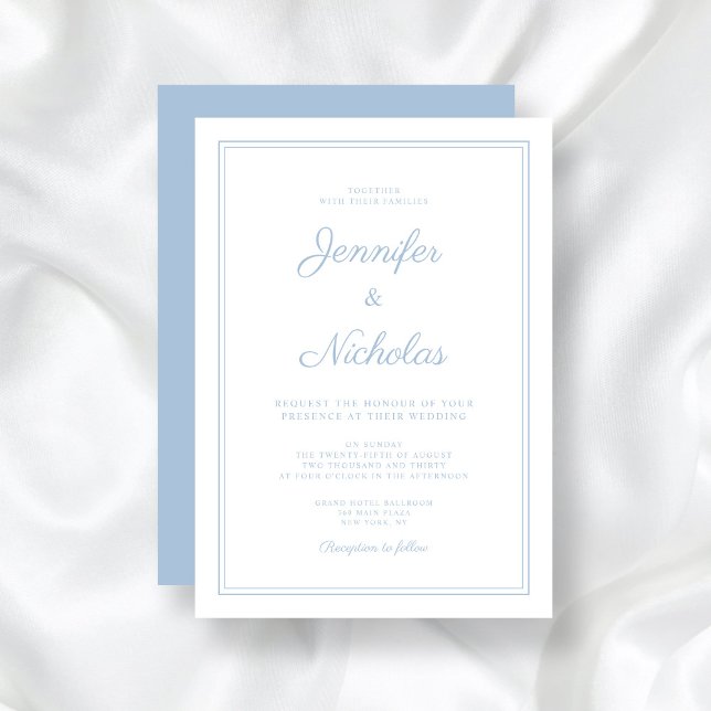 Elegant Modern Powder Blue Script Bröllop Inbjudningar (Elegant Modern Powder Blue Script Wedding Invitation)