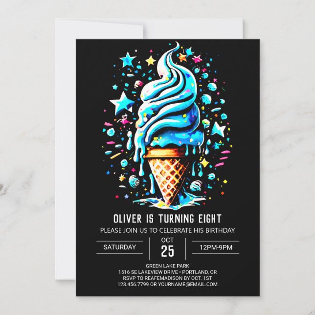 Elegant Modern Printable Boy Ice Cream Birthday Inbjudningar (Framsida)