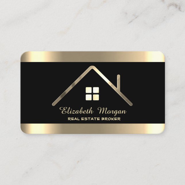 Elegant Modern Professionell Guld Hus Tak Visitkort (Framsida)