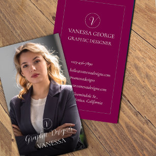 Elegant Modern Professionell Red Monogram Photo Visitkort