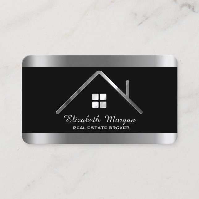 Elegant Modern Professionell Silver Hus Tak   Visitkort (Framsida)