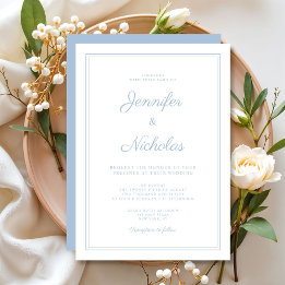 Elegant Modern Pudderblå Script Bröllop Inbjudningar