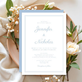 Elegant Modern Pudderblå Script Bröllop Inbjudningar