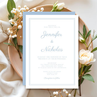 Elegant Modern Pudderblå Script Bröllop Inbjudningar
