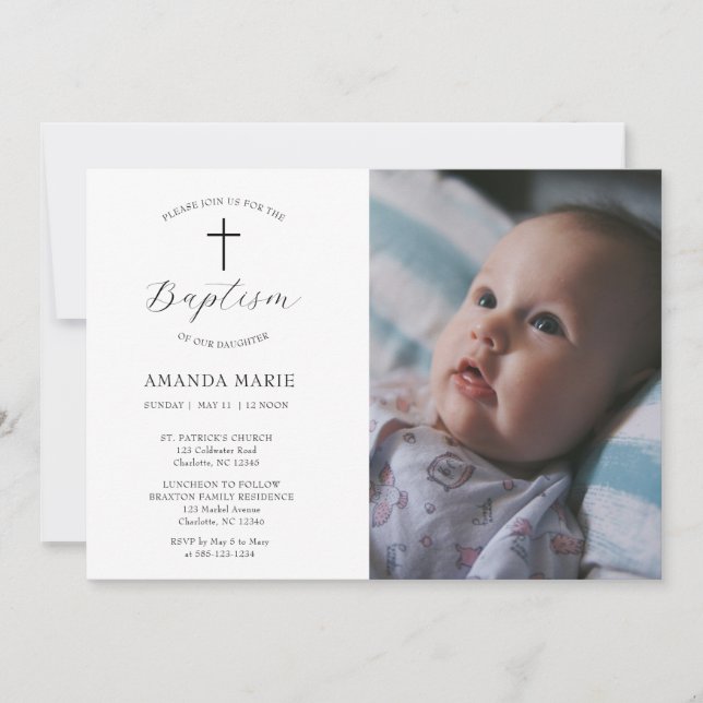 Elegant Modern Pure White Baptism Inbjudningar (Framsida)