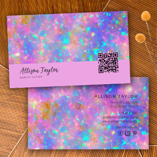 Elegant Modern Qr-kod Lila Guld Eldopal Sten Visitkort