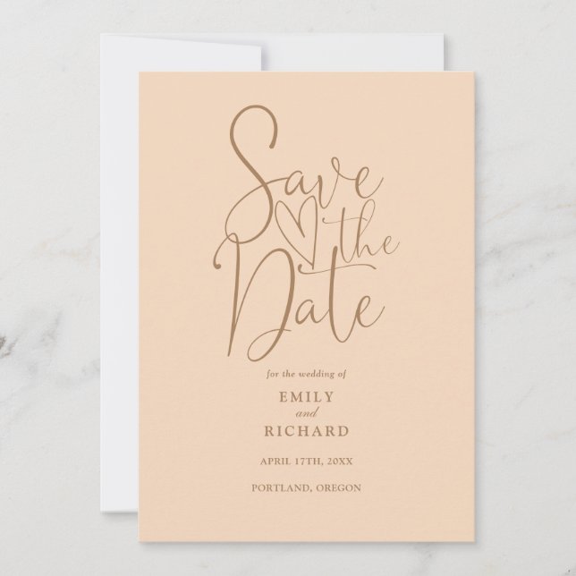 Elegant Modern QR-kod, mjuk persika Bröllop Spara Datumet (Framsida)