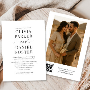 Elegant Modern QR-kodfoto Bröllop Inbjudningar