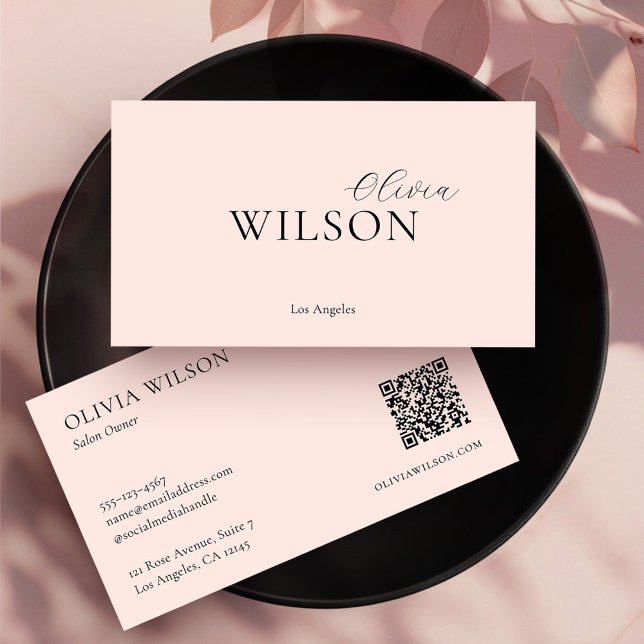 Elegant Modern QR-Professionell  Rosa Visitkort (Skapare uppladdad)