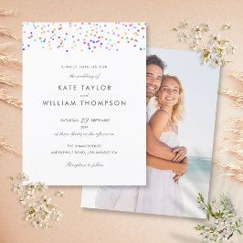 Elegant Modern Rainbow Confetti Photo Bröllop Inbjudan Vykort