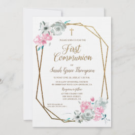 Elegant Modern Ram WaterColor First Communion Inbjudningar