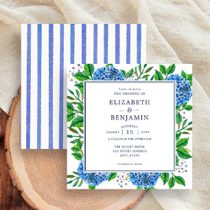 Elegant Modern Ränder Blå Hortensia Bröllop Inbjudningar